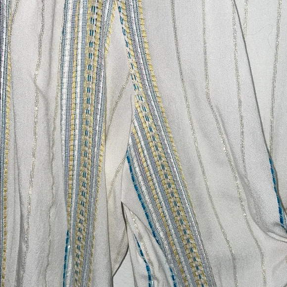 Elan White Striped Plunge V-Neck Tie-Front Puff Sleeve Dress Size Medium - Picture 5 of 5